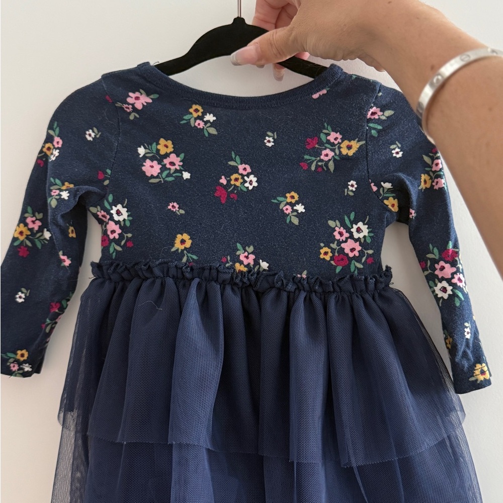 Floral Navy Dress with Tulle Skirt
